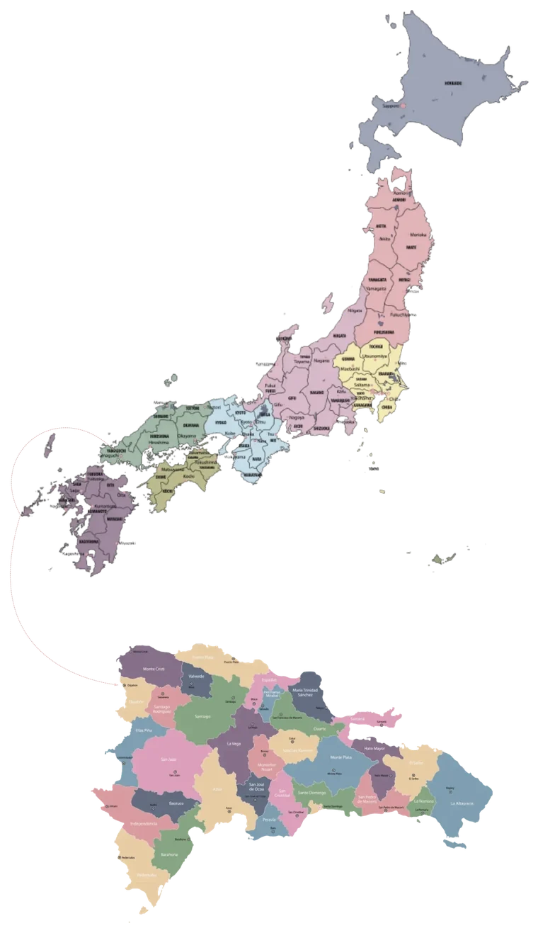 Mapa de la inmigración japonesa a la República Dominicana: la ruta de Yamaguchi, Japón, hasta Dajabón